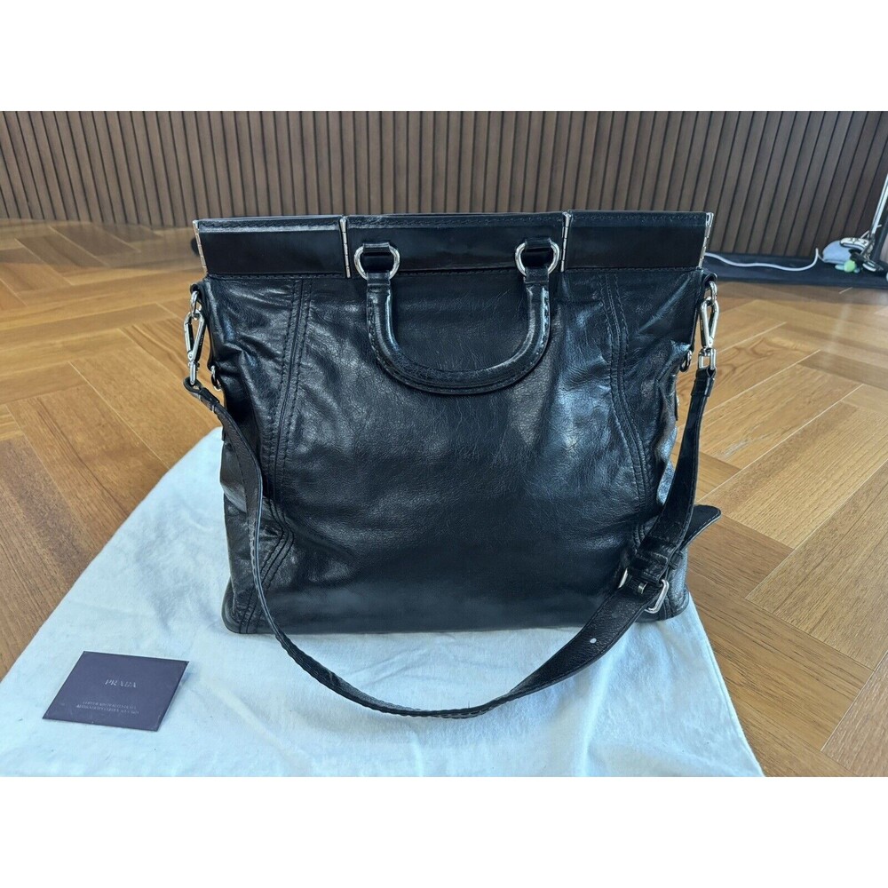 Prada Black Leather Shopper Tote Shoulder Bag
